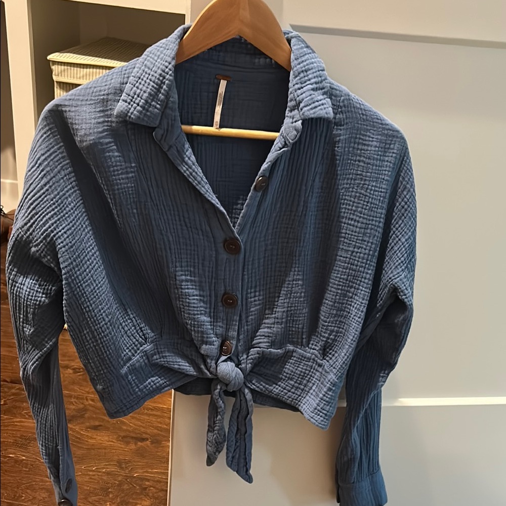 Blue Button-Up Free People Top